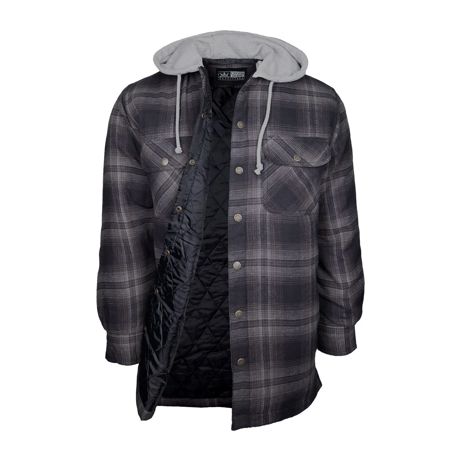 Canyon Guide Men's Quilted Snap-Front Flannel With Fleece Hood